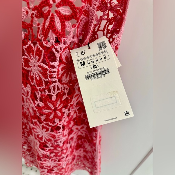 NWT Zara Pink Floral Crochet Dress / Cover Up M - Limited Edition - Picture 5 of 11